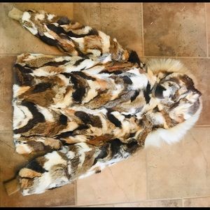 Vintage Pieced Rabbit Fur Coat with Hood